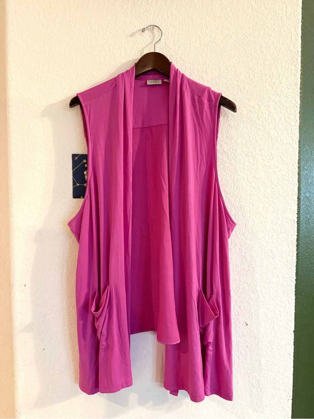 LOGO Lori Goldstein Womens Vest Pink Drapey Satiny Sleeveless Plus Size 3X
